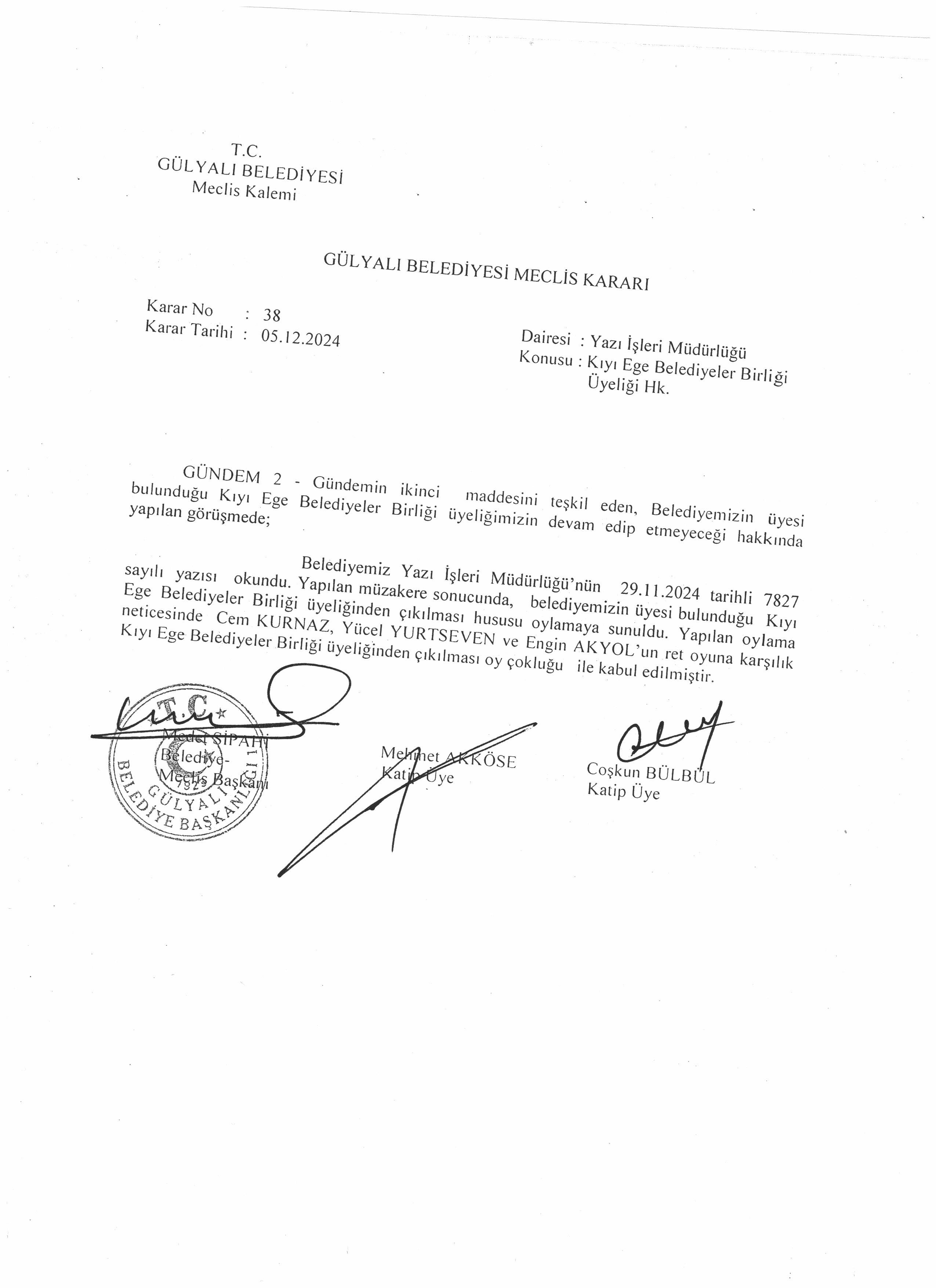 ARALIK AYI MECLİS KARARLARI