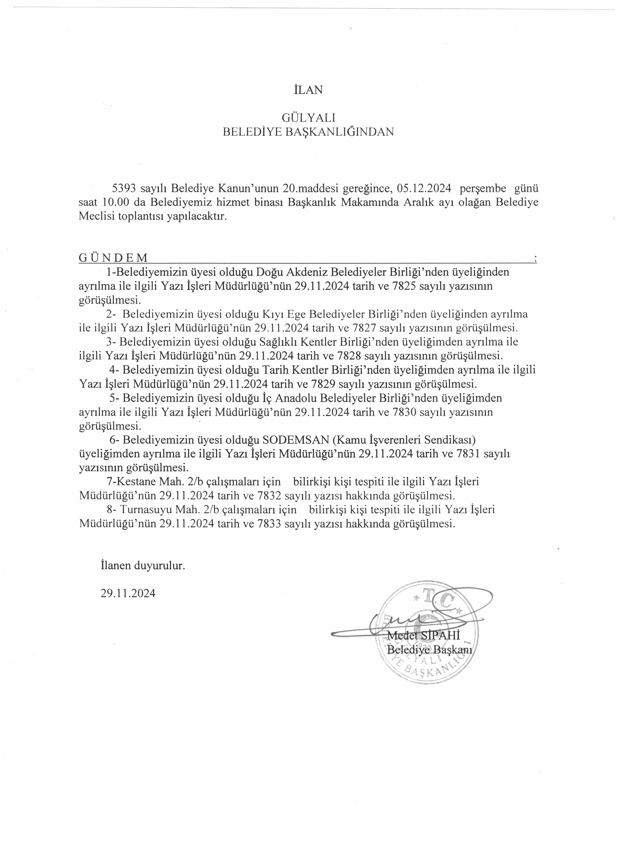 ARALIK AYI OLAĞAN BELEDİYE MECLİS TOPLANTISI