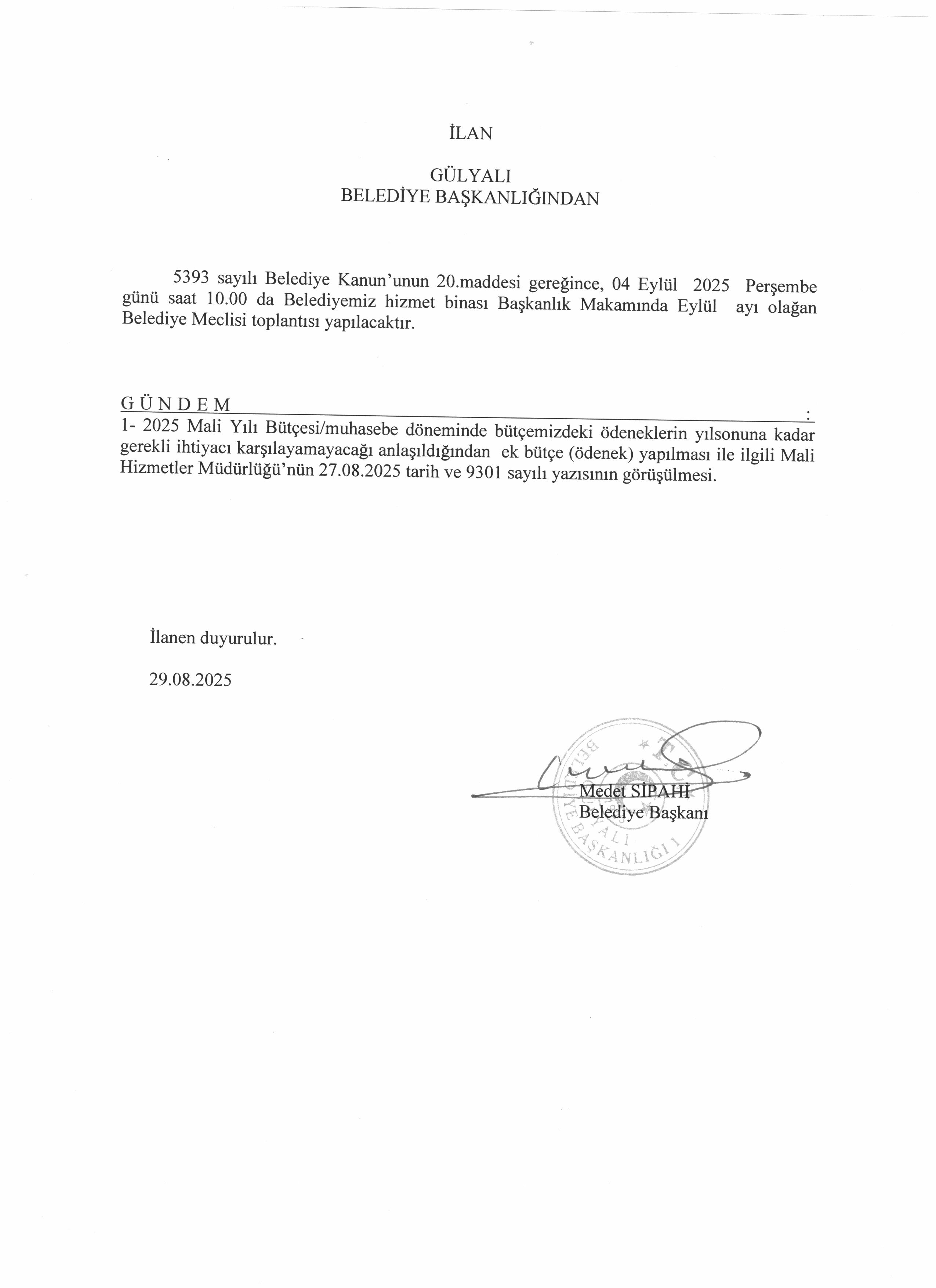 EYLÜL AYI OLAĞAN MECLİS TOPLANTISI