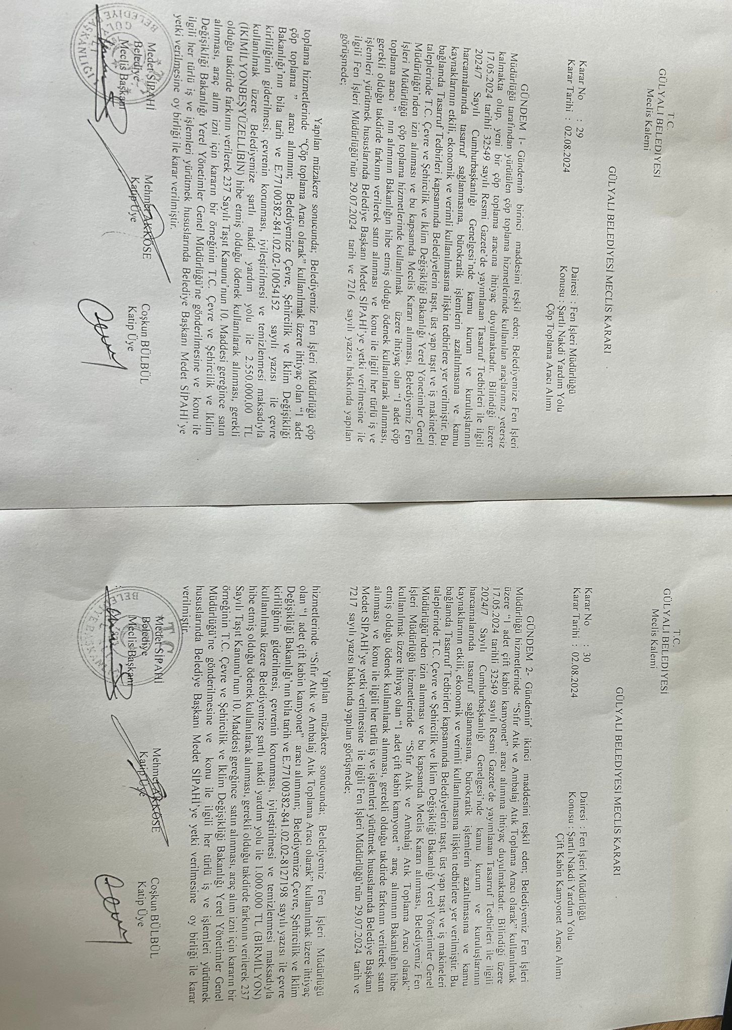 GÜLYALI BELEDİYESİ MECLİS KARARI