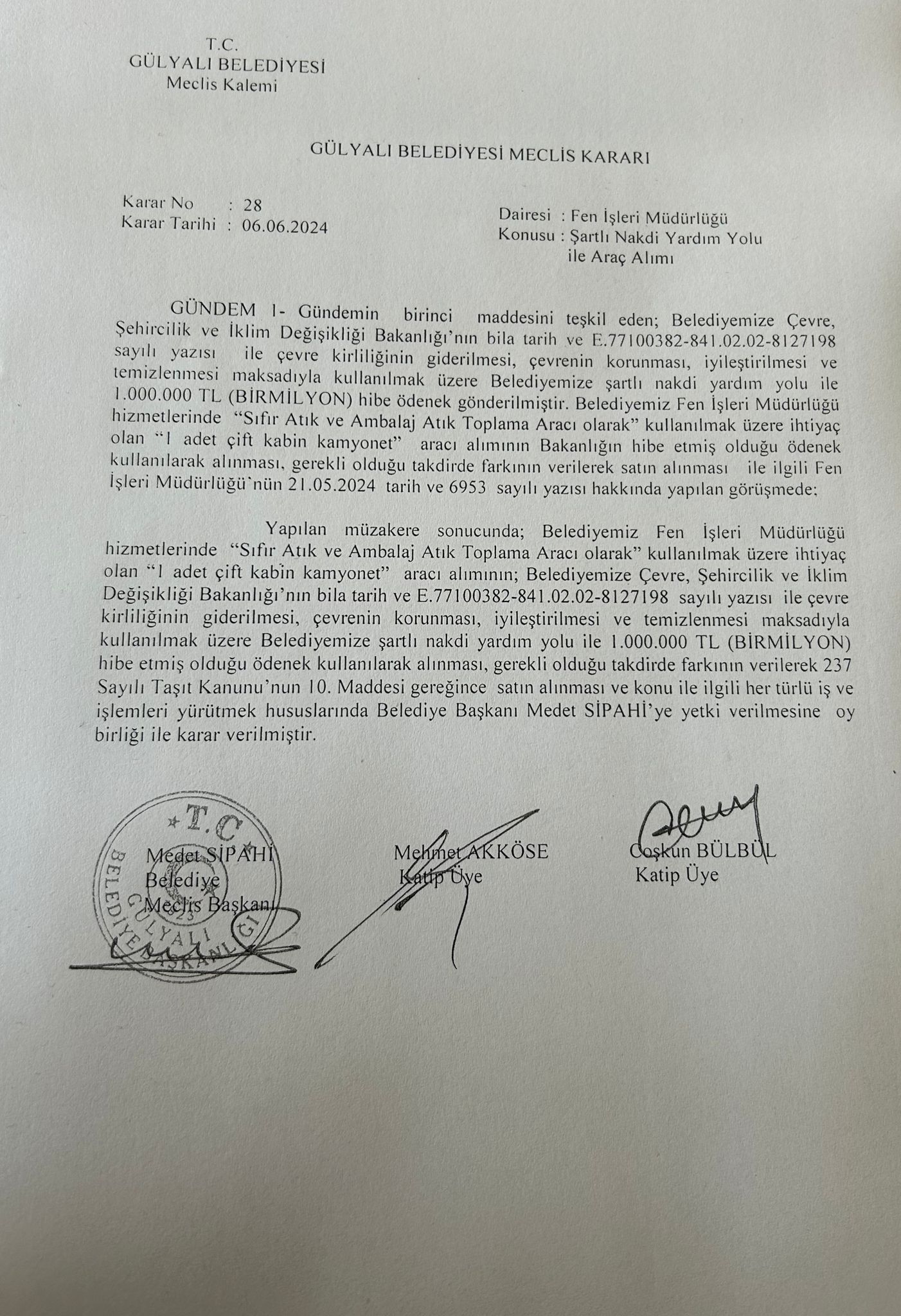 HAZİRAN AYI MECLİS KARARI