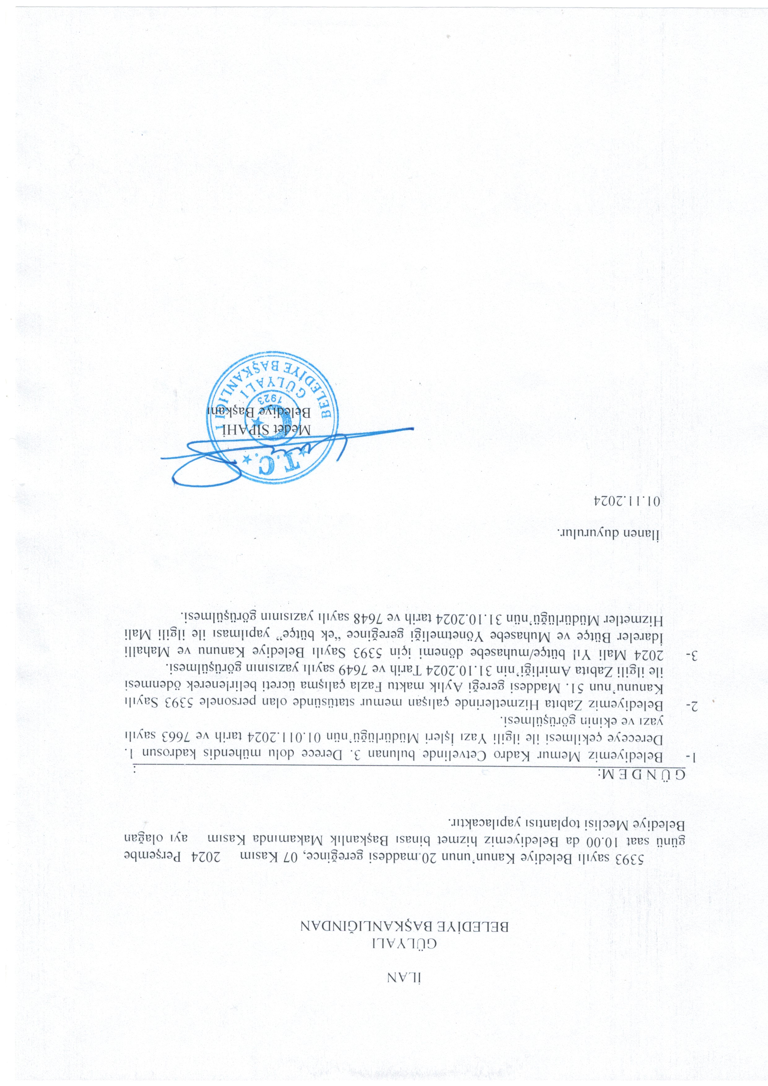 KASIM AYI  MECLİS TOPLANTISI